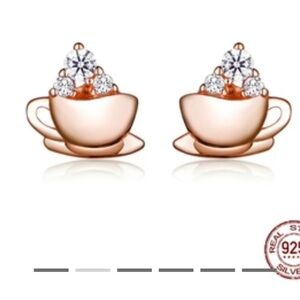 New Coffee Cup Stud Earrings 925 Silver and plated with Rose Gold